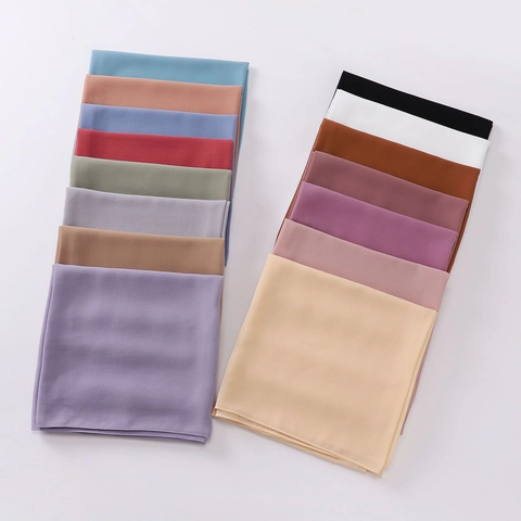 Women Square Chiffon Hijab Scarf Solid Color Lightweight Breathable Soft Elegant Plain Wrap Headscarf Head Wear