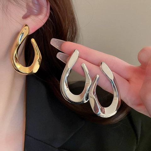 Orecchini A Lobo Geometrici Intrecciati Con Perno In Argento Sterling 925 Corpo In Rame Esagerato Irregolare Donna