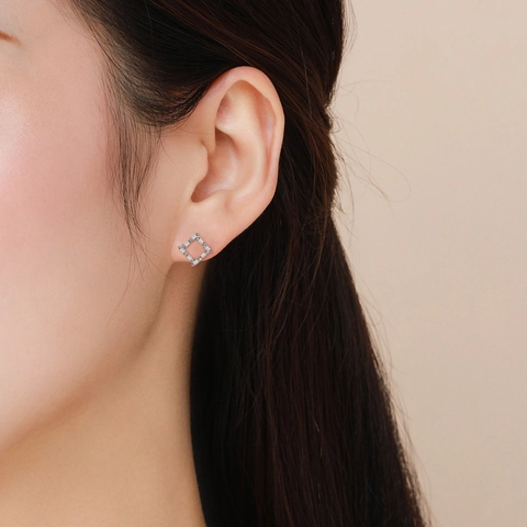 925 Argento Sterling Geometrico Zirconia Orecchini a Bottone Donna Design di Nicchia Minimalista Cavo Rombo Gioielli Argento Orecchini
