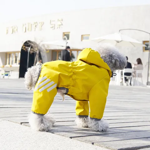 Dog Raincoat Waterproof Full Body Coverage Hooded Reflective Strip Polyester Outdoor Pet Rainwear Apparel Jacket Adjustable