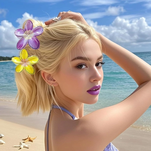 Pinza Para El Cabello De Flor Plumeria Degradado Resina Garra De Pelo Accesorios Vacaciones Playa Para Mujeres Elegante