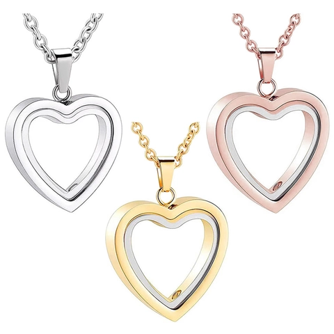 Stainless Steel Heart Cremation Urn Necklace Memorial Ashes Keepsake Pendant For Pet Human Memorial Jewelry With O-Chain