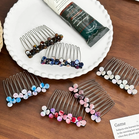 Pettine Per Capelli Floreale Fiore In Acetato Strass Intarsiati Denti In Metallo Accessorio Per Donne Elegante Acconciatura Chignon