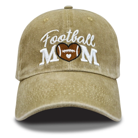 Football Mom Embroidered Baseball Cap Washed Cotton Distressed Retro Adjustable Sun Hat For Women