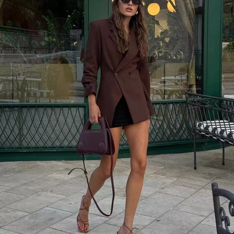 Blazer Para Mujer Chaqueta De Traje Poliéster Doble Botonadura Solapa Manga Larga Holgada Oficina Casual Elegante