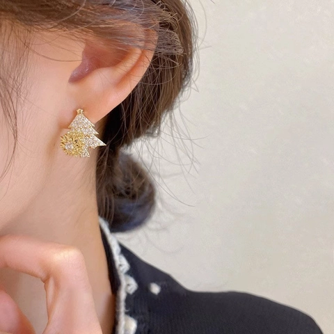 Rotierende Weihnachtsbaum Steckerohrringe Mit 925 Sterling Silber Ohrstecker Zirkon Mikro Pave Festlicher Schmuck Damen