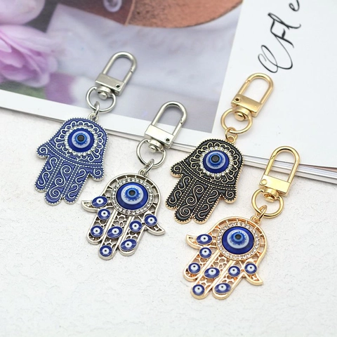 Vintage Hamsa Hand Böser Blick Schlüsselanhänger Für Damen Herren Legierung Strass Emaille Blaues Auge Anhänger Schlüsselring Tasche Schmuck