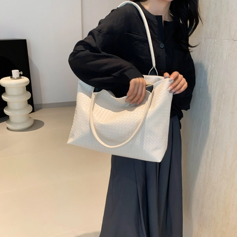 Borsa Tote Intrecciata In Pelle PU Grande Capacità Borsa A Spalla Casual Da Donna