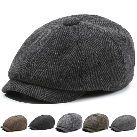 Vintage Schirmmütze Für Damen Und Herren Retro Fischgrätenmuster Kariert Achteckiger Hut Verstellbar Baker Boy Flache Mütze Accessoire