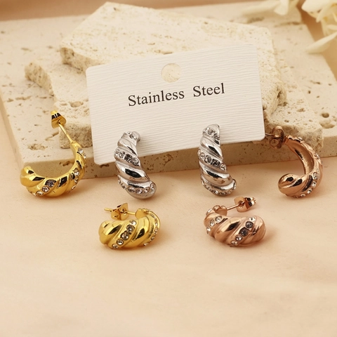 Orecchini A C Intrecciati Placcati Oro 18k Acciaio Inossidabile Strass Scintillanti Gioielli Vintage Francesi Donna