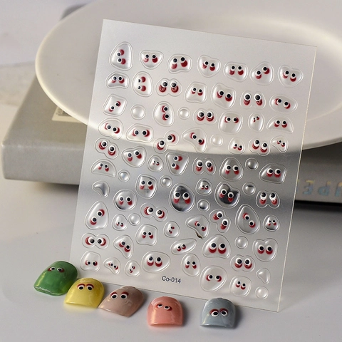 3D Relief Cartoon Eyes Smile Face Nail Stickers Waterproof Jelly Nail Decals DIY Art Decoration For Women