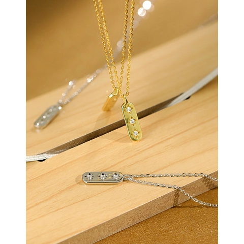 925 Sterling Silber Halskette Mit Geometrischem Rechteckigen Stabanhänger Sternenregen Zirkonia Minimalistischer Schmuck Für Damen