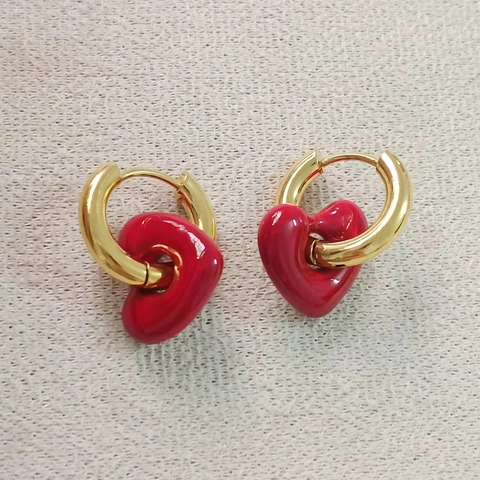 Orecchini A Pendente A Cuore Placcato Oro 18K Acciaio Inossidabile Smalto Colorato Fibbia A Cerchio Moda Stile INS Donne