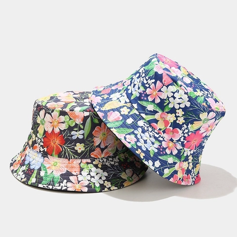 Reversible Bucket Hat Floral Print Breathable Cotton Sun Protection Outdoor Travel Beach Foldable Sun Hat For Women