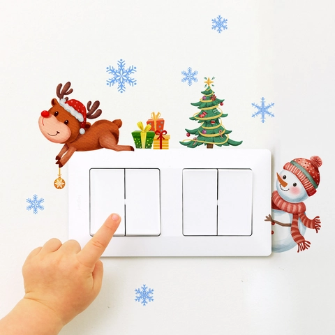 Autocollants Interrupteur Noël PVC Autocollant Décalcomanies Murales Motif Père Noël Renne Bonhomme De Neige Décoration Maison