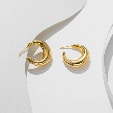 Vintage Minimalist Titanium Steel Gold C-Shaped Teardrop Hoop Earrings For Women Luxury Mirror Polished Geometric Stud Earrings
