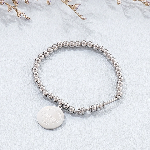 Beaded Armband Edelstahl Elastische Kordel Runde Plakette Gravur Love Today New York Trendiger Armreif Für Damen