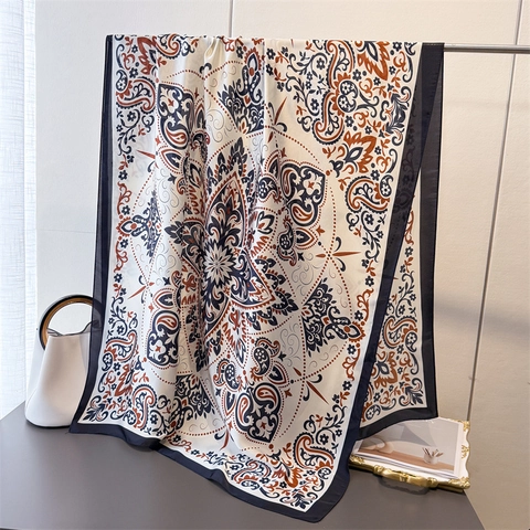 Écharpe Imprimé Paisley Vintage Grand Sensation Satin Polyester Satin Châle Doux Léger Mode Pour Femmes
