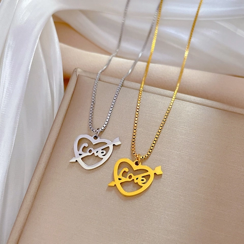 Herz Pfeil Love Anhänger Halskette Titanstahl Vergoldet Minimalistische Schlüsselbeinkette Schmuck Für Damen