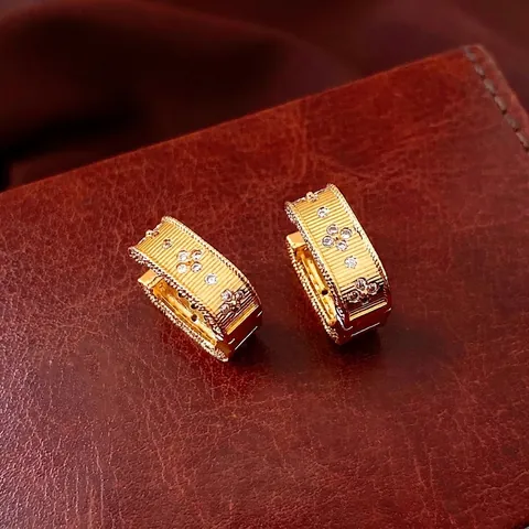Retro Geometric Square Copper Ear Buckles With White Zircon Inlay Vintage Textured Gold Plated Jewelry For Women
