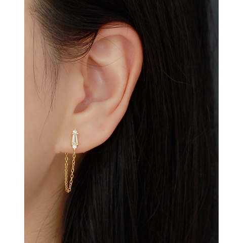 925 Sterling Silver Earring Post Stud Earrings Rectangle Zircon Chain Tassel Dangle Drop Women High End Niche Jewelry