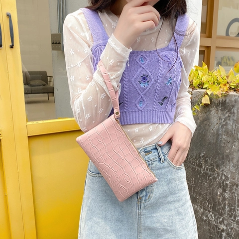 Pochette Da Donna Motivo Coccodrillo Pelle PU Cinturino Da Polso Con Cerniera Stile Coreano Minimalista Borsa A Mano