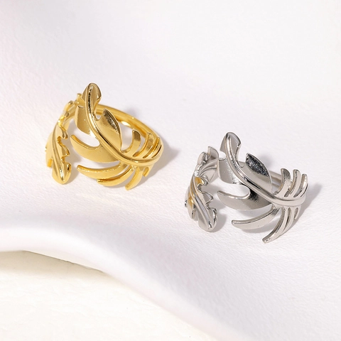 Bague Ouverte Feuille De Monstera Acier Inoxydable Ajustable Bijoux Feuille De Palmier Tropical Pour Femme Style Minimaliste