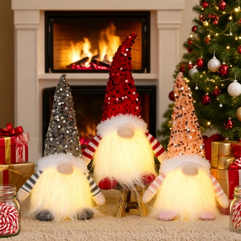 Weihnachtsleuchtender Gnom Dekoration Mit Paillettenhut LED Warmes Licht Gesichtsloser Alter Mann Plüschpuppe Feiertag