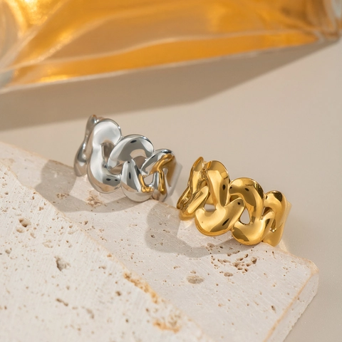 Anello In Acciaio Inossidabile Catena Cubana Cavo Geometrico Aperto Regolabile Impermeabile Ipoallergenico Gioielli Donna