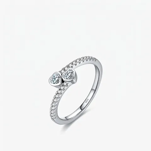 925 Sterling Silber Ring Verflochtenes Doppeltes Herz Zirkonia Pavé Minimalistischer Romantischer Schmuck Damen