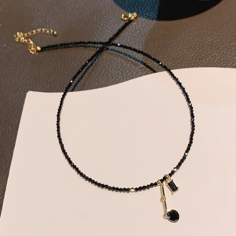 Collana Di Perle Nere Con Pendente Geometrico In Rame E Cristallo Artificiale Elegante Catena Da Clavicola Gioielli Per Donna