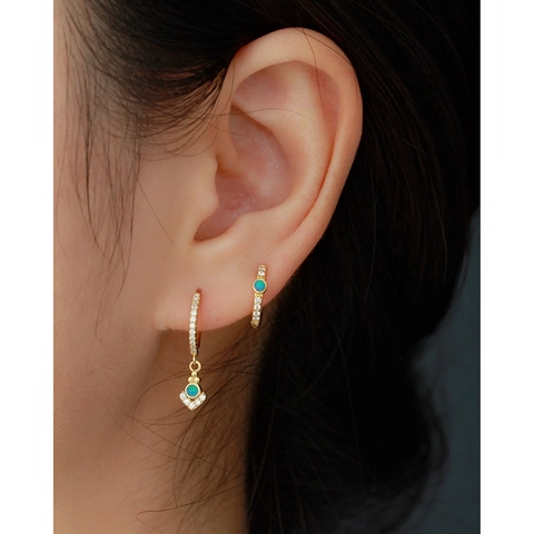 Pendientes De Aro Huggie De Plata De Ley 925 Con Opalo Azul Y Circon Joyería Geométrica Para Mujer
