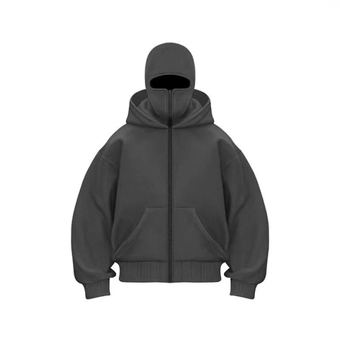 Sweat à Capuche Balaclava Oversized Unisexe Fermeture Éclair Intégrale Polyester Doublé Polaire Streetwear Sweat à Capuche