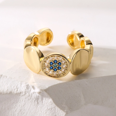 Evil Eye Verstellbarer Ring Kupfer Vergoldet Zirkonia Geometrisch Micro Pave Boho Modeschmuck Damen