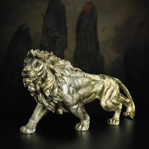 Majestic Lion And Horse Head Statue Resin Ornament Modern Metallic Finish Animal Figurine For Home Office Desktop Decor