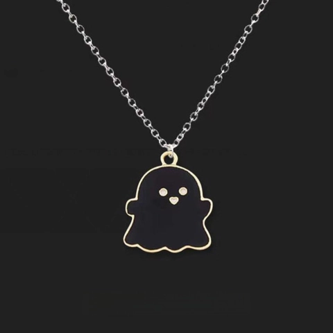 Ghost Pendant Necklace Alloy Enamel Heart Eyes Matching Jewelry For Couples Best Friends Sweet Cool Style