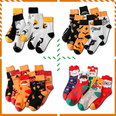 Funny Novelty Crew Socks Polyester Cotton Blend Breathable Halloween Christmas Thanksgiving Patterned Unisex Adults