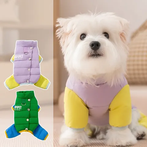 Manteau Hiver Animaux Combinaison Rembourrée Nylon Coupe-Vent Duvet De Canard Avec Anneau D Pour Petits Chiens Chats