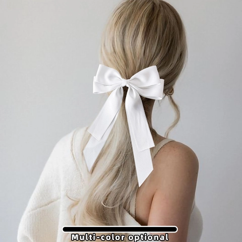 Pinza De Pelo Con Lazo De Satén Grande Elegante Pasador De Cinta Color Sólido Accesorio De Satén Para Mujeres