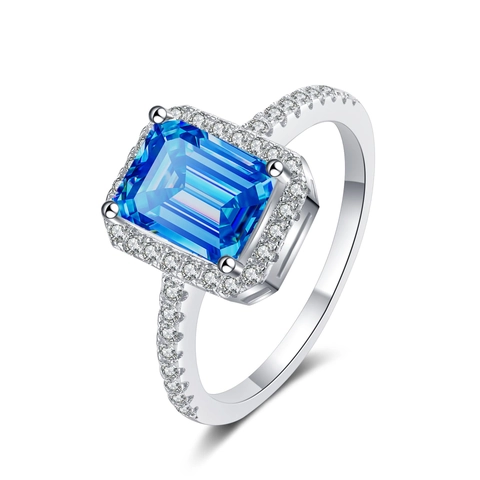 Emerald Cut Moissanite Ring S925 Sterling Silver Halo Wedding Engagement Classic Jewelry For Women