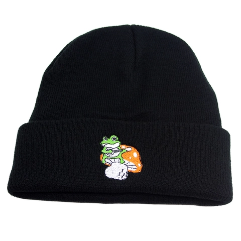 Frog Mushroom Embroidered Knitted Beanie Hat For Women Men Winter Warm Acrylic Cuff Cold Hat Streetwear Hip Hop Outdoor Accessory