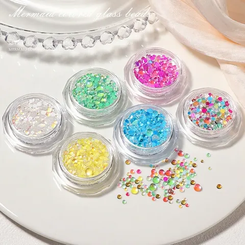 Cuentas De Vidrio De Burbuja De Sirena Irisadas Tamaños Mixtos Decoraciones De Arte De Uñas Para Manicura DIY Aurora Brillo Perla Artificialdo