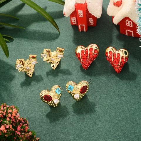 Vintage Geometric Heart Earrings Irregular Melted Alloy Zircon Jewelry With 925 Sterling Silver Earring Post