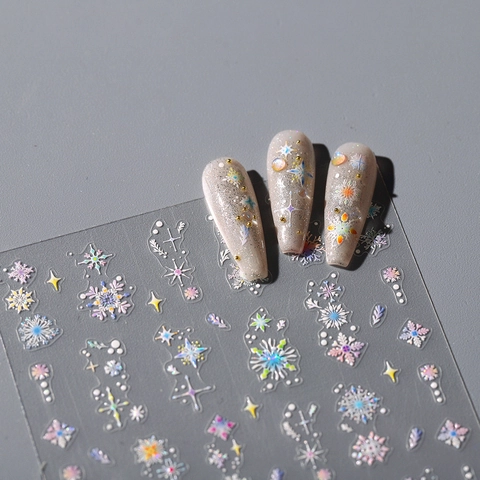 Adesivi Per Unghie Fiocco Di Neve Olografico Decalcomanie Stella Laser Ultra Sottili Per Decorazione Manicure Invernale