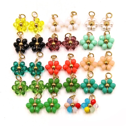 Flower Beaded Charms Glass Beads Stainless Steel Floral Pendants For DIY Jewelry Making Earrings Necklace Accessories