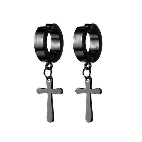 Cross Pendant Hoop Earrings Titanium Steel Punk Minimalist Jewelry For Men Non Pierced Ear Clips Trendy Style Accessory