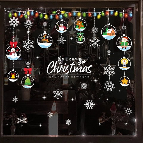 Christmas Window Clings PVC Static Stickers Reusable Double Sided Santa Claus Snowman Reindeer Snowflake Ornaments Decorative