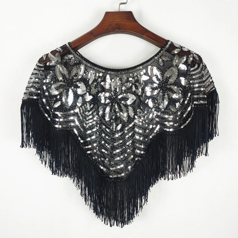 Donna Paillettes Nappa Sciarpa Mesh Con Perline Mantella Per Matrimonio Festa Serale Stile Gatsby Vintage 1920 Avvolgente