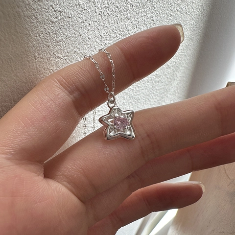 S925 Sterlingsilber Stern Anhänger Halskette Für Damen Rosa Zirkonia Einfache Minimalistische Sternen Schlüsselbeinkette Schmuck