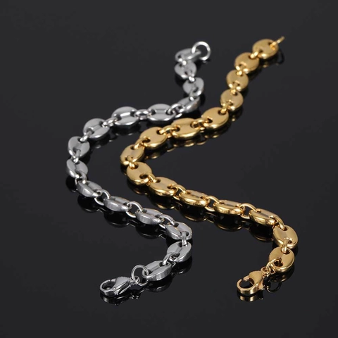 Collar Y Pulsera Con Cadena De Eslabones De Granos De Café Hip Hop Joyas De Acero Inoxidable Chapado En Oro De 18K Para Hombre Mujer
